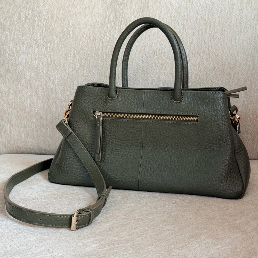Olive Green Genuine Leather Satchel Crossbody Bag